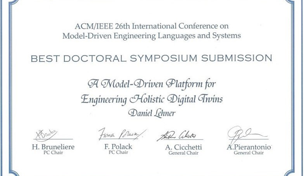 Best Doctoral Symposium Award at MODELS 2023